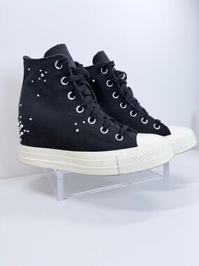 Converse Black High-Top Wedge Sneakers with ‘Pearl & Studs’